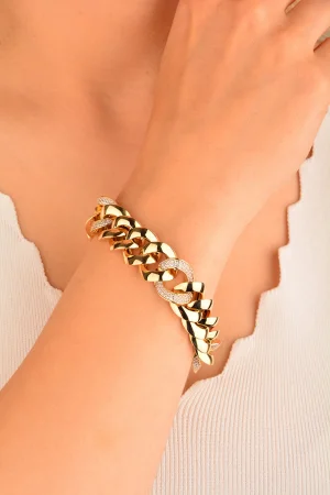 Cebeci 14 Ayar Taşlı Zincir Altın Bileklik