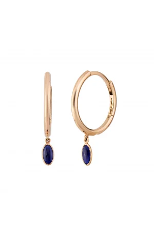 Lacivert Taş Rose Halka Altın Küpe