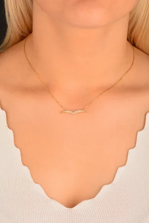 Cebeci 14 Ayar Taşlı Martı Altın Kolye