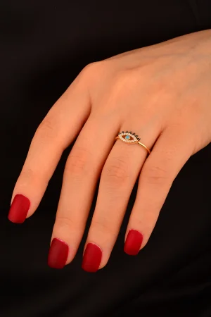 Mavi Göz Kirpik Altın Yüzük