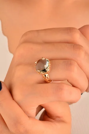 Cebeci 14 Ayar Mavi Taşlı Rose Altın Yüzük