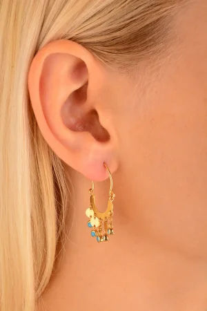 Cebeci 14 Ayar Mavi Taş Sallantılı Altın Küpe