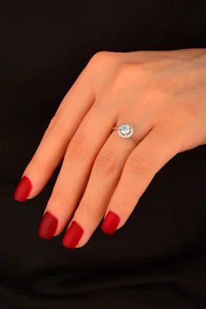 Mavi Yuvarlak Tek Taş Altın Yüzük