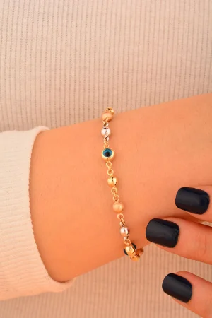 Cebeci 14 Ayar Göz Boncuklu Altın Bileklik