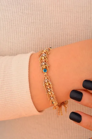 Nazarlı Renkli Kılçık Altın Bileklik