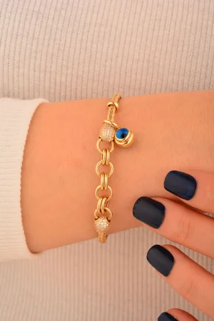 Cebeci 14 Ayar Nazar Boncuklu Altın Bileklik