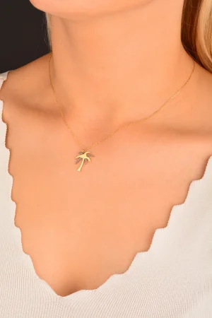 Cebeci 14 Ayar Renkli Palmiyeli Altın Kolye