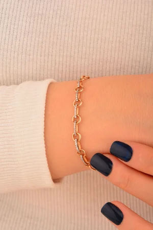 Cebeci 14 Ayar Rose Taşlı Altın Bileklik
