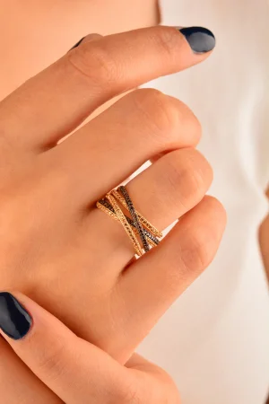 Cebeci 14 Ayar Siyah Taşlı Altın Yüzük