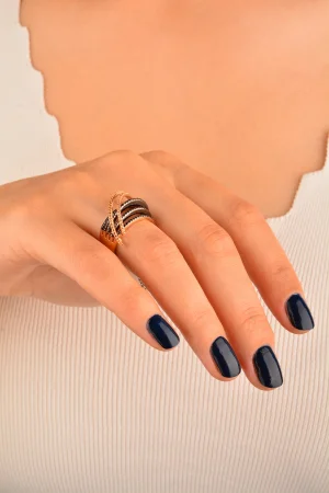 Cebeci 14 Ayar Siyah Taşlı Rose Altın Yüzük