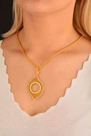 Cebeci 14 Ayar Taşlı Çerçeveli Altın Kolye Ucu