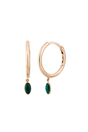 Yeşil Mineli Altın Halka Küpe