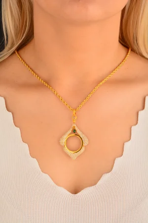 Cebeci 14 Ayar Yeşil Taşlı Çerçeve Altın Kolye Ucu