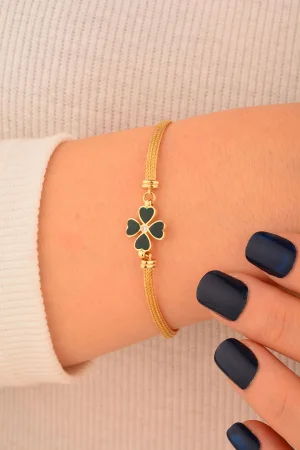 Cebeci 14 Ayar Yeşil Taşlı Yoncalı Altın Bileklik