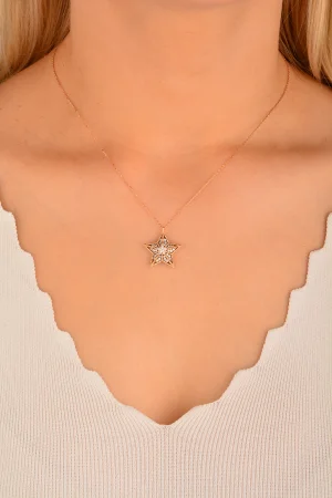 Cebeci 14 Ayar Yıldız Rose Altın Kolye