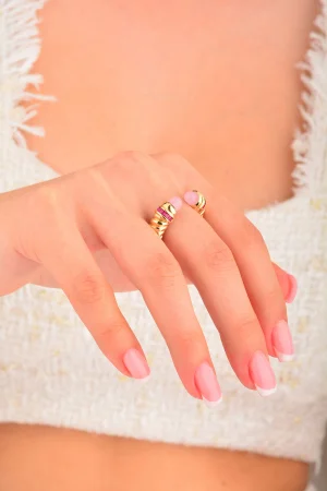 Cebeci 14 Ayar Pembe Taşlı Altın Yüzük