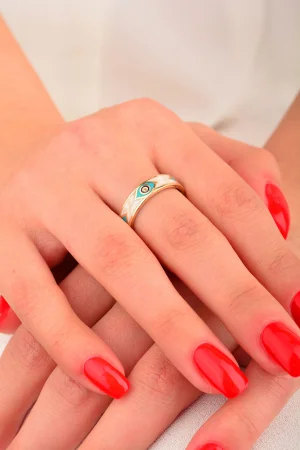 Cebeci 14 Ayar Renkli Sedefli Altın Yüzük