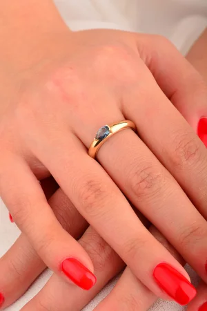 Cebeci 14 Ayar Mavi Damla Taşlı Altın Yüzük