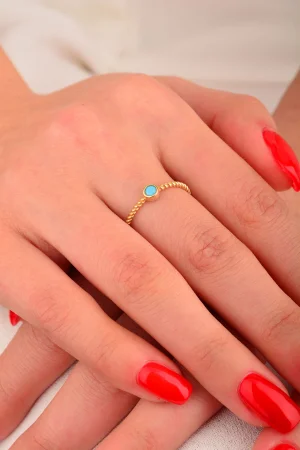 Cebeci 14 Ayar Mavi Taşlı Burgu Altın Yüzük