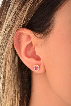 Cebeci 14 Ayar Renkli Taşlı Altın Küpe