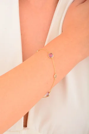 Cebeci 14 Ayar Mor Taşlı Altın Bileklik