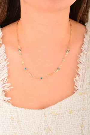 Cebeci 14 Ayar Gözboncuklu Ataç Altın Kolye