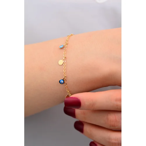 Cebeci 14 Ayar Göz Boncuklu Altın Bileklik