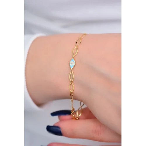 Cebeci 14 Ayar Göz Boncuklu Altın Bileklik