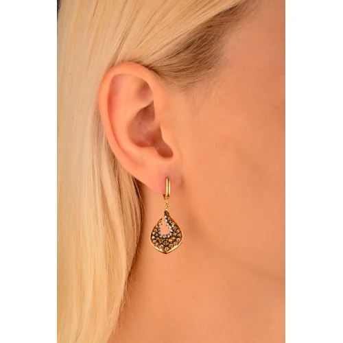 Cebeci 14 Ayar Kahve Taşlı Altın Küpe