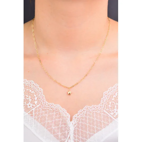 14 Ayar Yıldızlı Altın Kolye