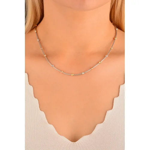 Cebeci 14 Ayar Beyaz Altın Renkli Dorikalı Altın Kolye