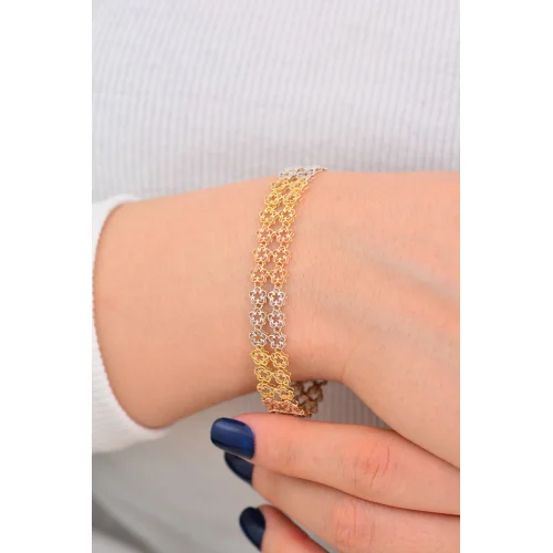 Cebeci 14 Ayar Renkli Çiçekli Altın Bileklik