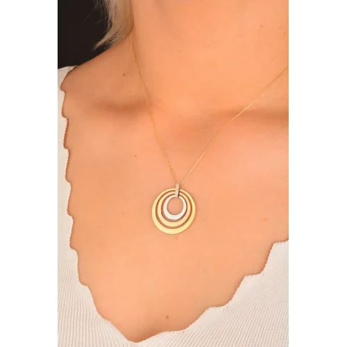 3 Renk İç İçe Daireler Altın Kolye