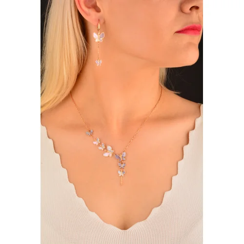 Cebeci 14 Ayar Mor Kelebek Set Takımı