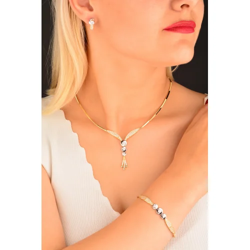 Cebeci 14 Ayar Taşlı Altın Set Takımı