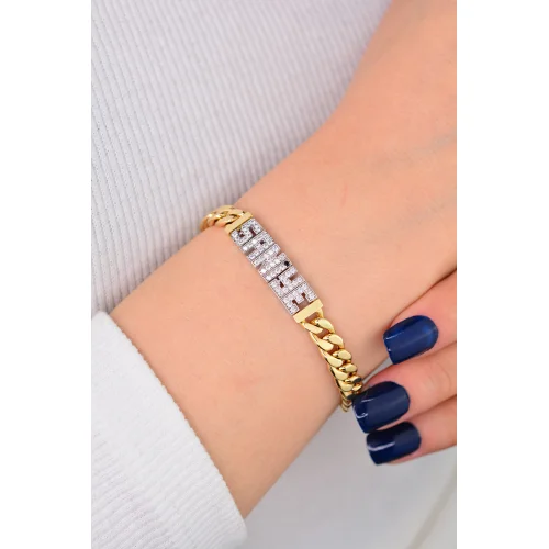 Cebeci 14 Ayar Taşlı İsimli Altın Bileklik