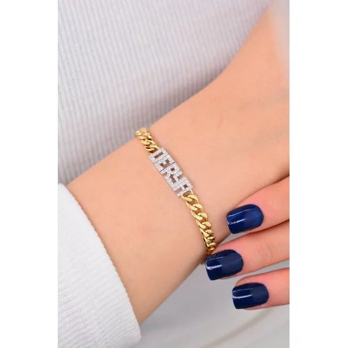 Cebeci 14 Ayar Taşlı İsimli Altın Bileklik