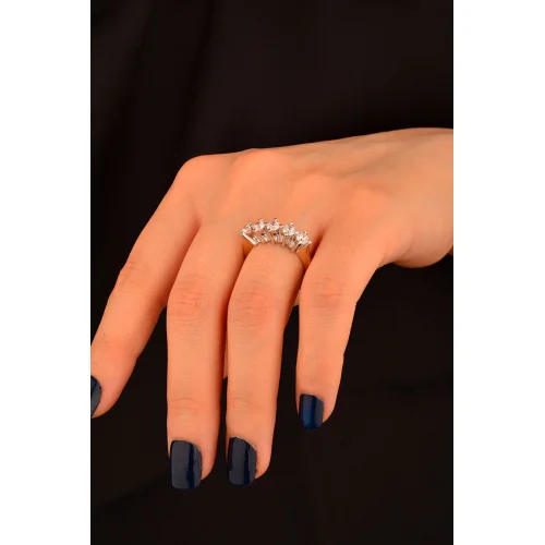 Cebeci 14 Ayar İki Renkli Beştaş Altın Yüzük