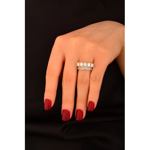 Beş Taş Alyans 2 Li Altın Yüzük