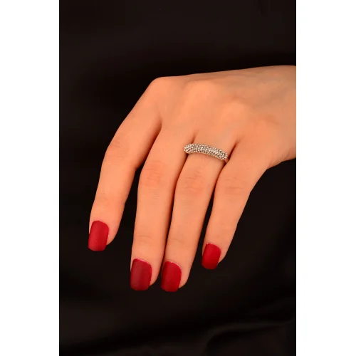 Cebeci 14 Ayar Beyaz Altın  Boncuk Yüzük