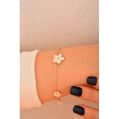 Cebeci 14 Ayar Beyaz Mineli Çiçekli Altın Bileklik