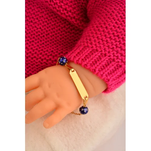 Cebeci 14 Ayar Çocuk Mavi Boncuklu Altın Bileklik