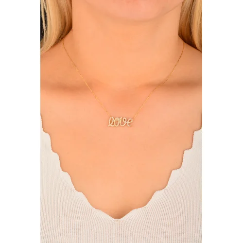 Cebeci 14 Ayar Taşlı Love Altın Kolye