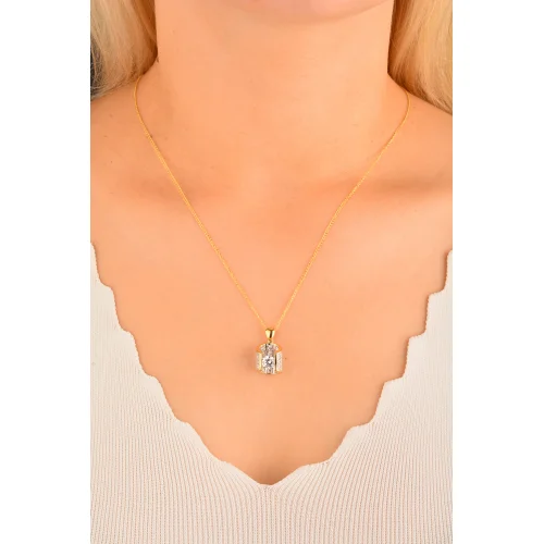 Cebeci 14 Ayar Taşlı Altın Kolye