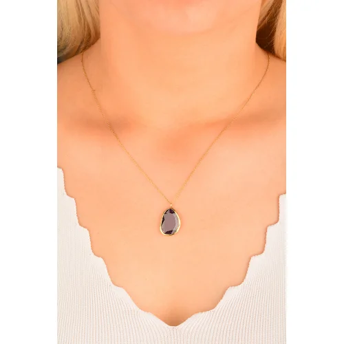 Cebeci 14 Ayar Mor Taşlı Altın Kolye