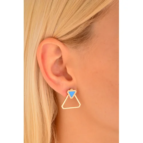 Cebeci 14 Ayar Mavi Taşlı Rose Altın Küpe