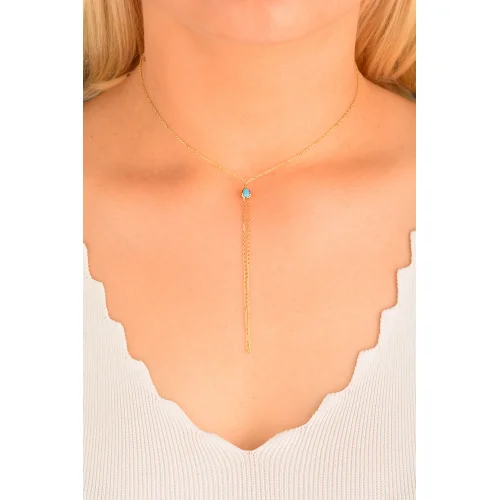 Cebeci 14 Ayar Mavi Taşlı Altın Kolye