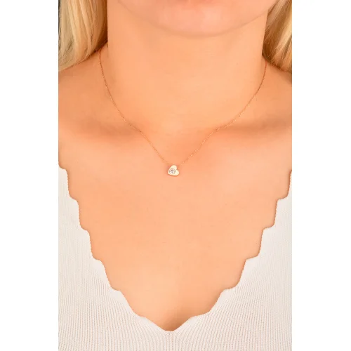 Cebeci 14 Ayar Taşlı Kalp Rose Altın Kolye