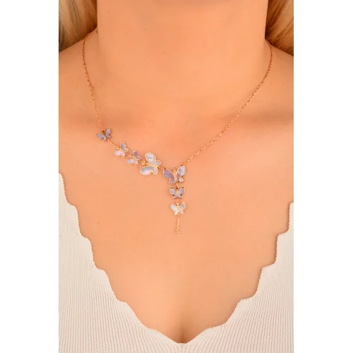 Cebeci 14 Ayar Mor Kelebek Altın Kolye