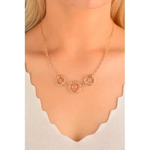 Cebeci 14 Ayar Pembe Taşlı Dorika Altın Kolye